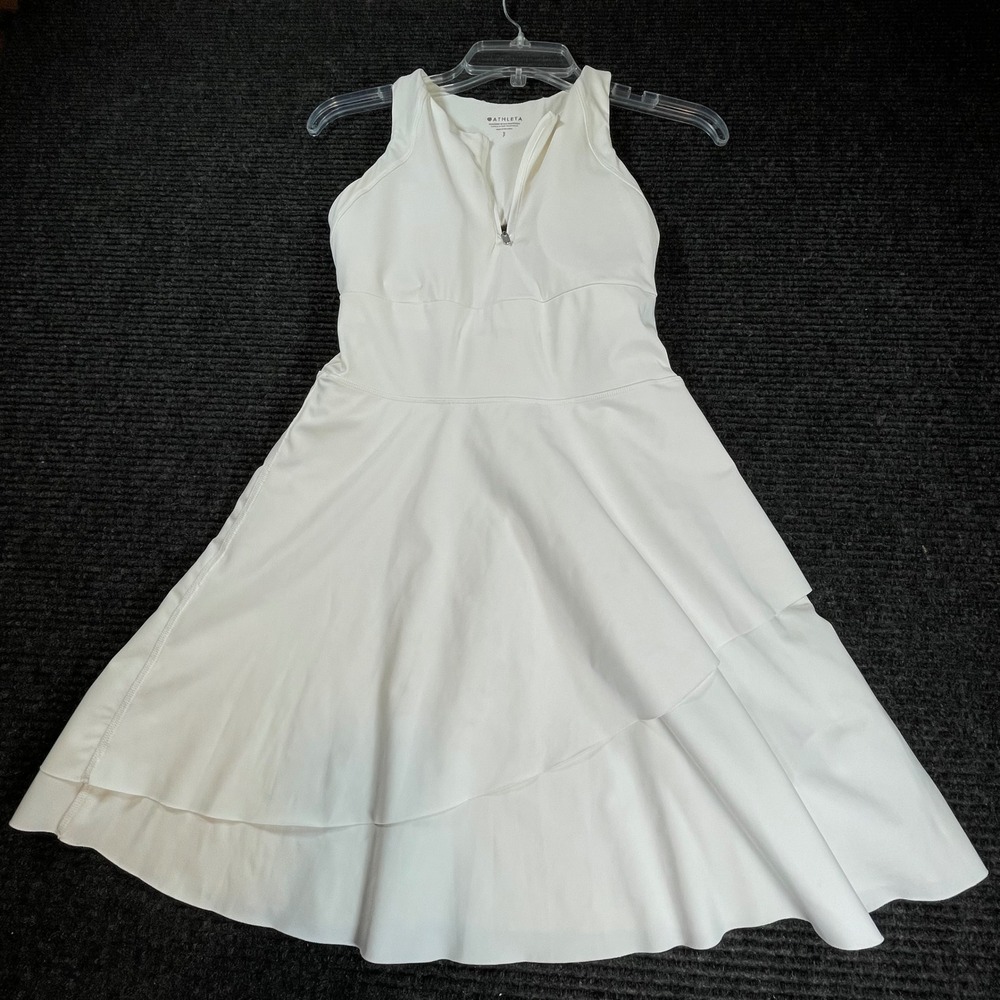 Athleta White Tennis Dress Quarter Zip Racerback Cut Out Tiered Skirt Small S P